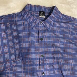 Nike Golf Dri-FIT‎ Short Sleeve Blue Red Plaid Button Up Shirt Mens Large